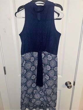 Justice Navy Blue Sleeveless Maxi Dress with Printed Skirt